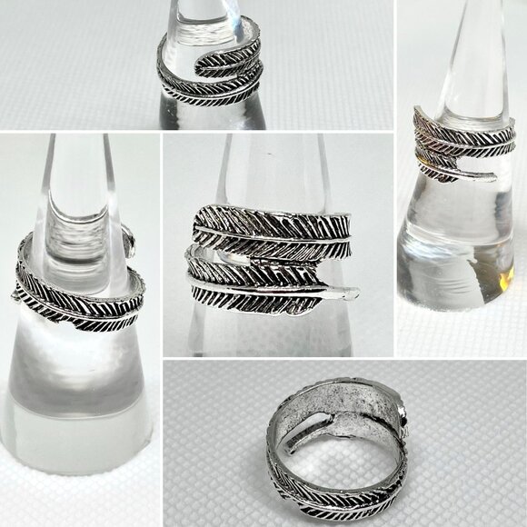 Silver Finish Feather Wraparound Fashion Ring for Women or Men Sz 6 New - Picture 3 of 13